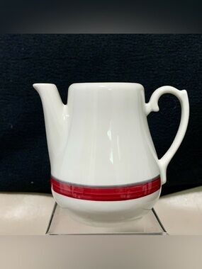 🔍 Vintage Homer Laughlin China Teapot Coffee Pot Red Stripe – No Lid